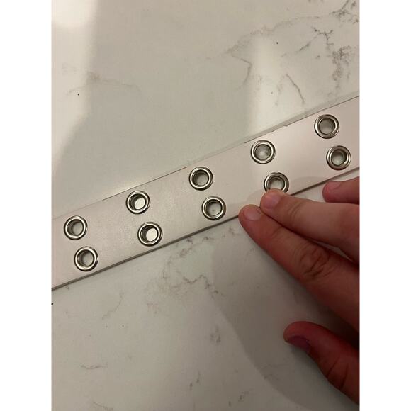 Vintage Gothic Y2K Emo Rivet Faux Leather White and silver Belt - Picture 10 of 11